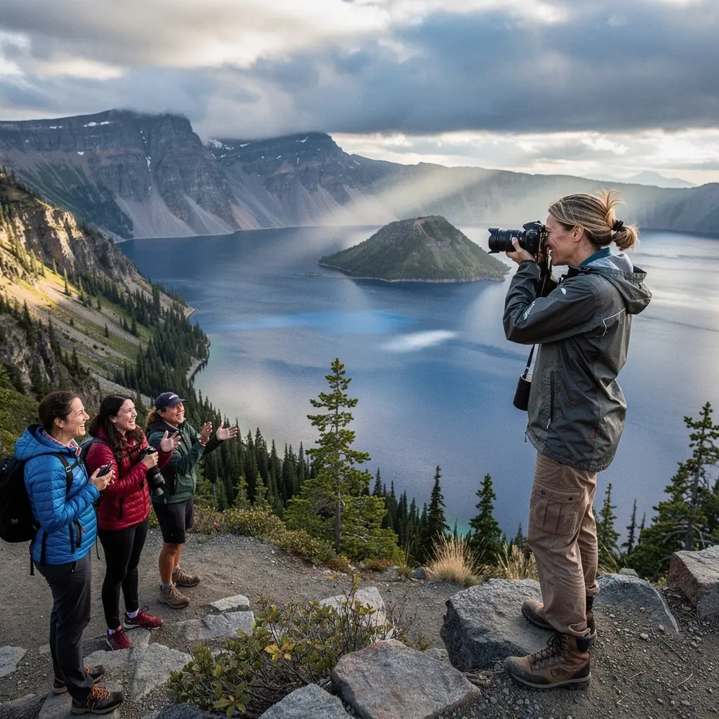 Путешественник с камерой, запечатлевающий уникальные природные пейзажи.